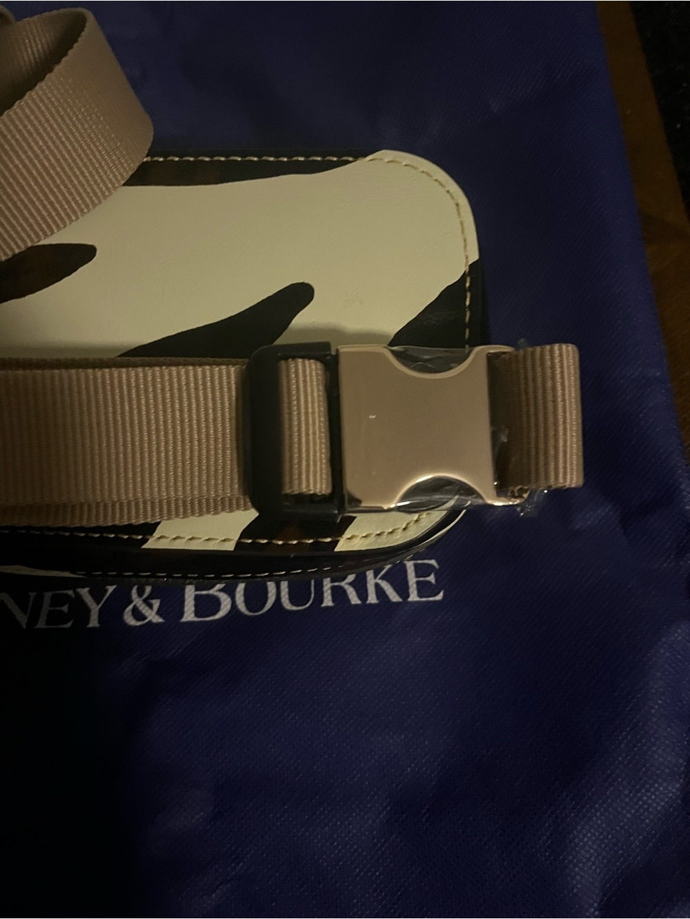 Dooney & Bourke Zebra-Print Belt Bag in Cream and Brown with Tan Strap - Picture 5 of 7